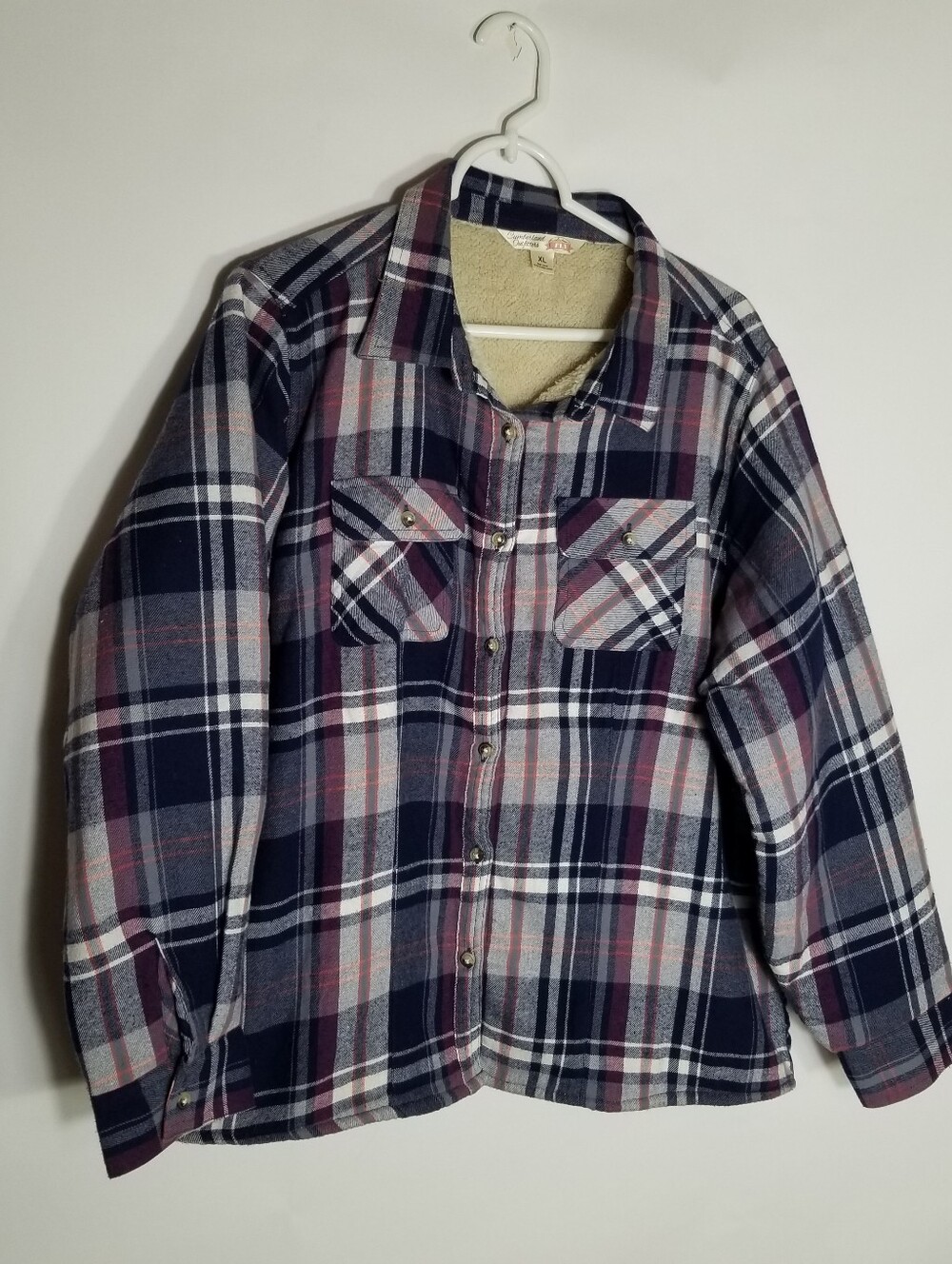 Cumberland Outfitters Fleece Lined Flannel Shirt Women's XL Blue Purple Plaid
